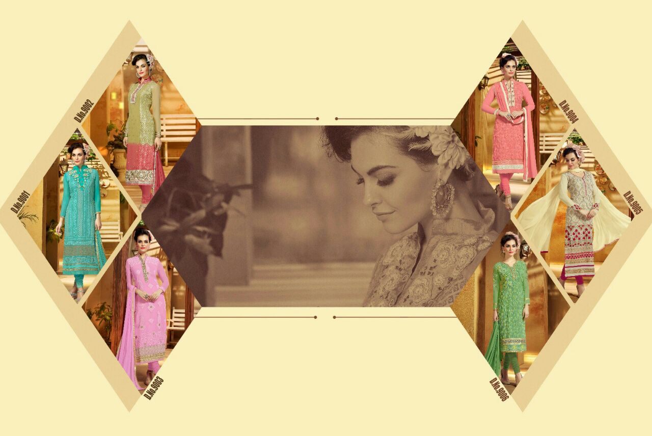 Misha By Madhav International 9001 To 9006 Series Beautiful Stylish Designer Embroidered Party Wear Georgette Dresses At Wholesale Price