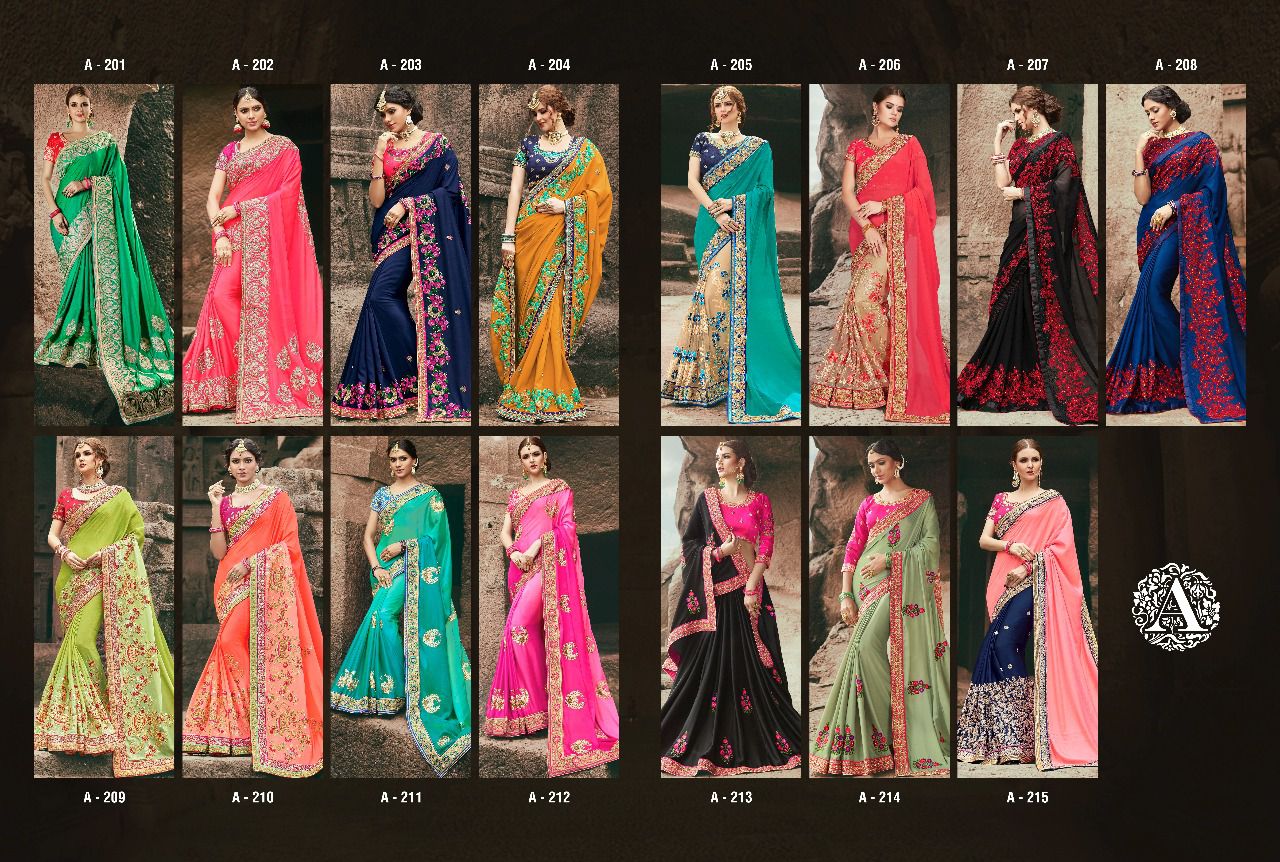 Monalisa By Aviva 201-a To 215-a Series Indian Designer Beautiful Colorful Wedding Collection Party Wear & Occasional Wear Fancy Sarees At Wholesale Price