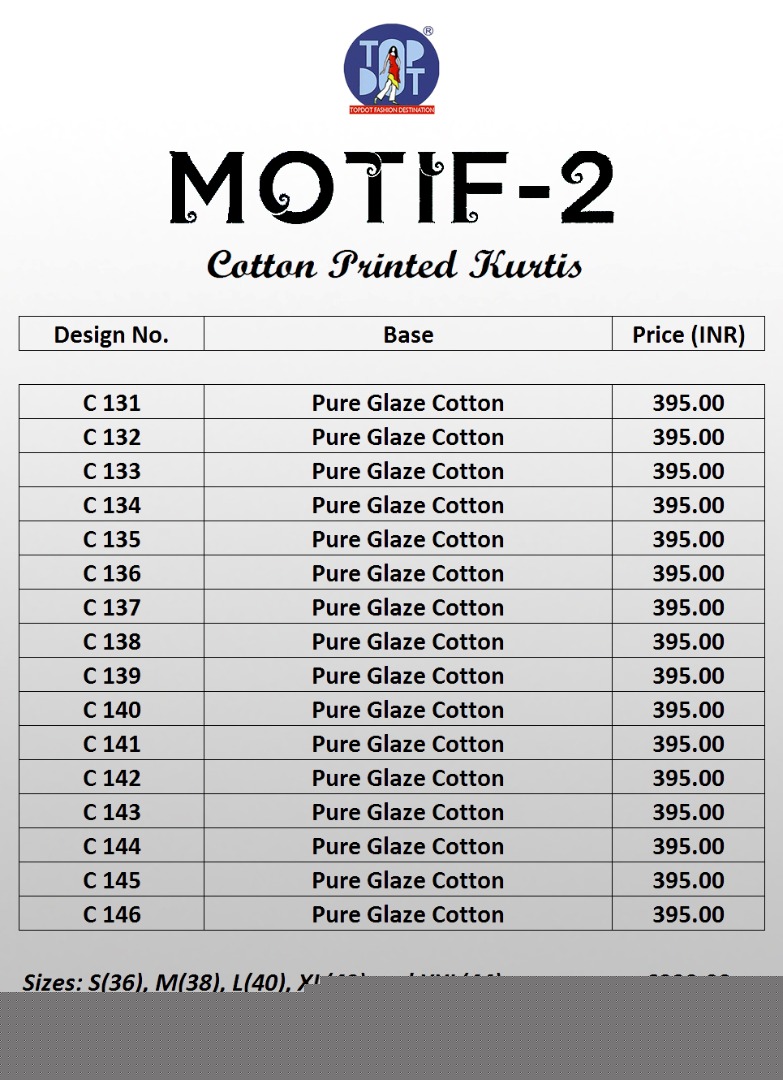 Motif-2 131 To 146 Series By Top-dot Beautiful Colorful Stylish Fancy Pretty Party Wear Casual Wear Occasional Wear Printed Kurti At Wholesale Price
