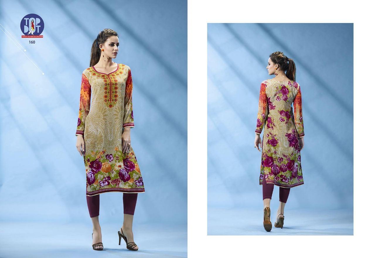 Motif Vol-4 By Top-dot 153 To 162 Series Beautiful Stylish Colorful Fancy Casual Wear & Ethnic Wear French Crepe Printed Kurtis At Wholesale Price