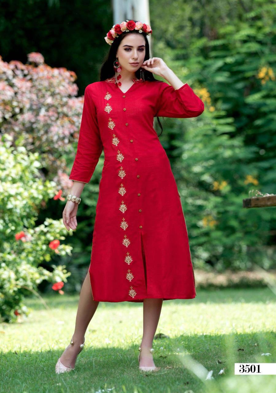 Mulberry Vol-35 By Vesh 3501 To 3508 Series Stylish Colorful Beautiful Fancy Party Wear & Ethnic Wear Slub Cotton Embroidered Kurtis At Wholesale Price