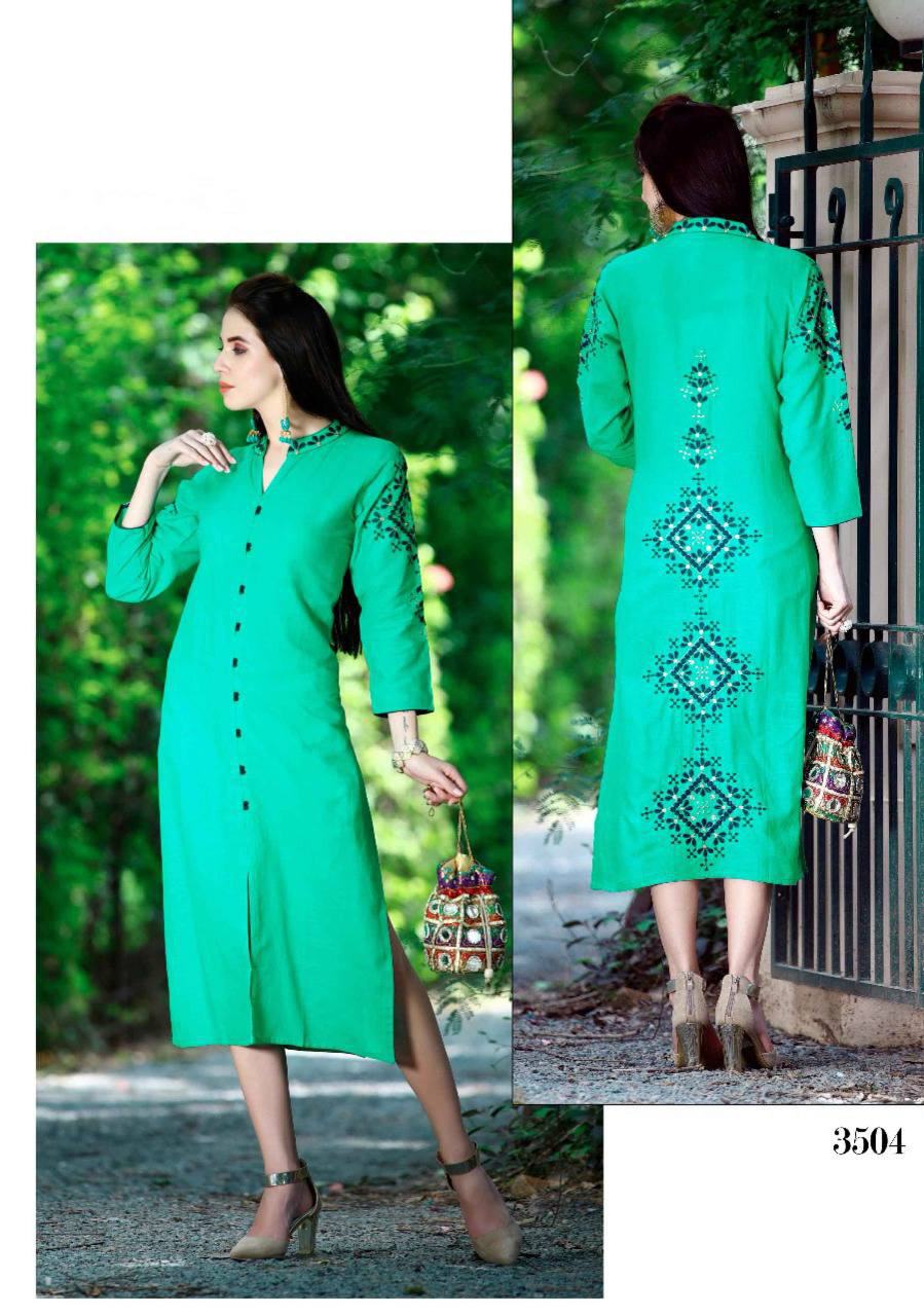Mulberry Vol-35 By Vesh 3501 To 3508 Series Stylish Colorful Beautiful Fancy Party Wear & Ethnic Wear Slub Cotton Embroidered Kurtis At Wholesale Price