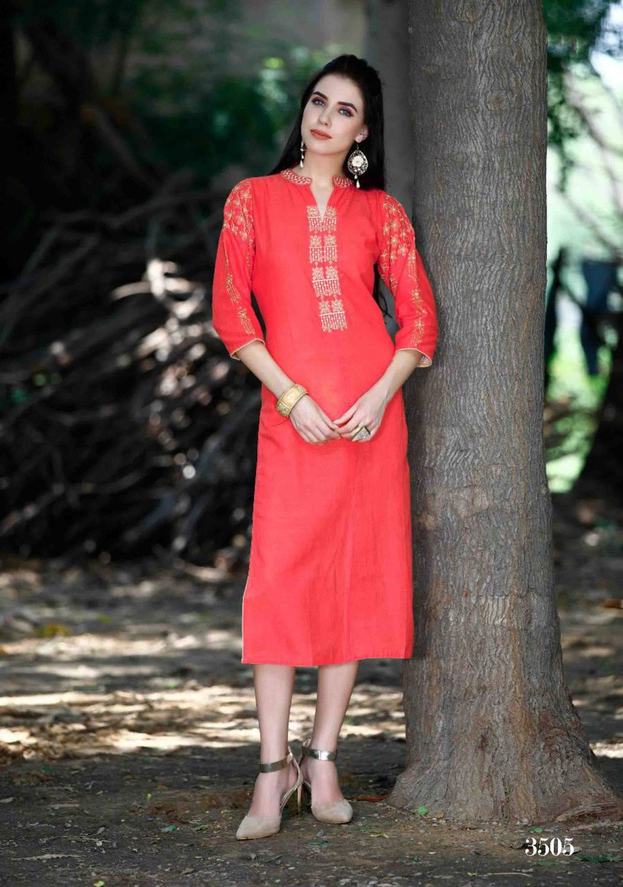 Mulberry Vol-35 By Vesh 3501 To 3508 Series Stylish Colorful Beautiful Fancy Party Wear & Ethnic Wear Slub Cotton Embroidered Kurtis At Wholesale Price
