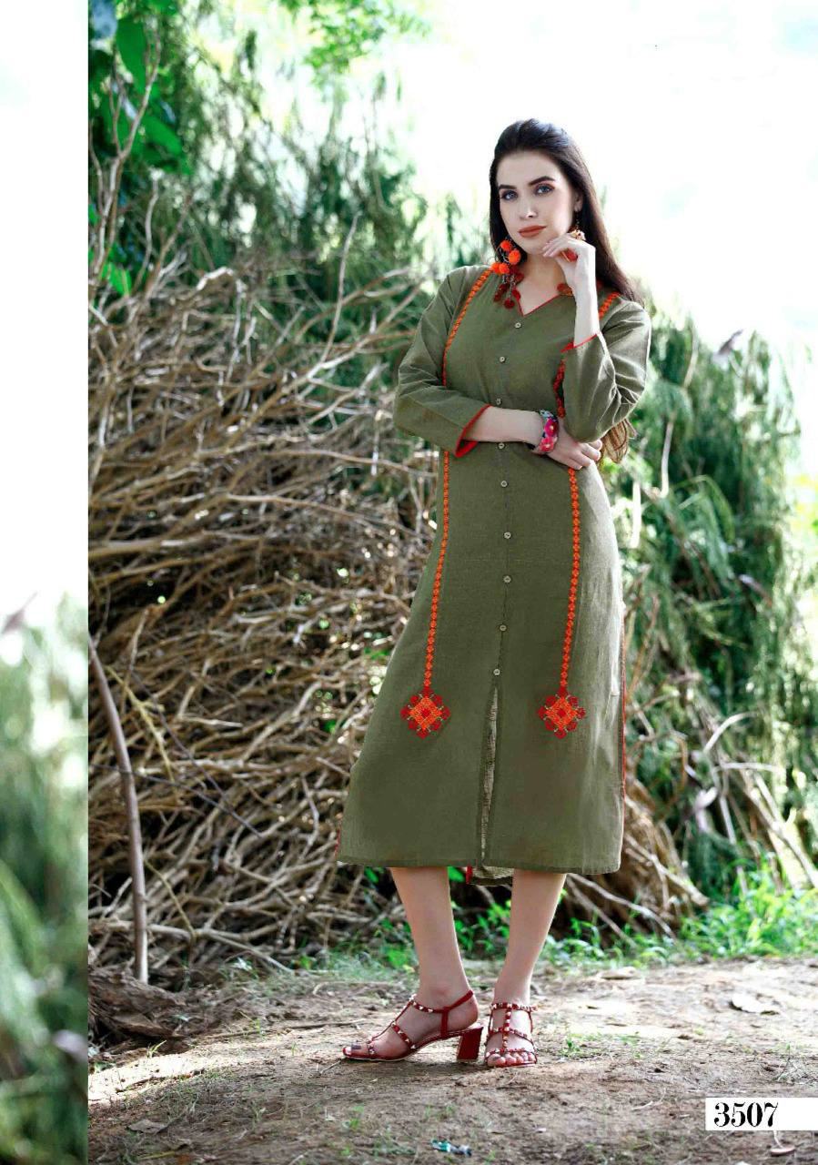 Mulberry Vol-35 By Vesh 3501 To 3508 Series Stylish Colorful Beautiful Fancy Party Wear & Ethnic Wear Slub Cotton Embroidered Kurtis At Wholesale Price