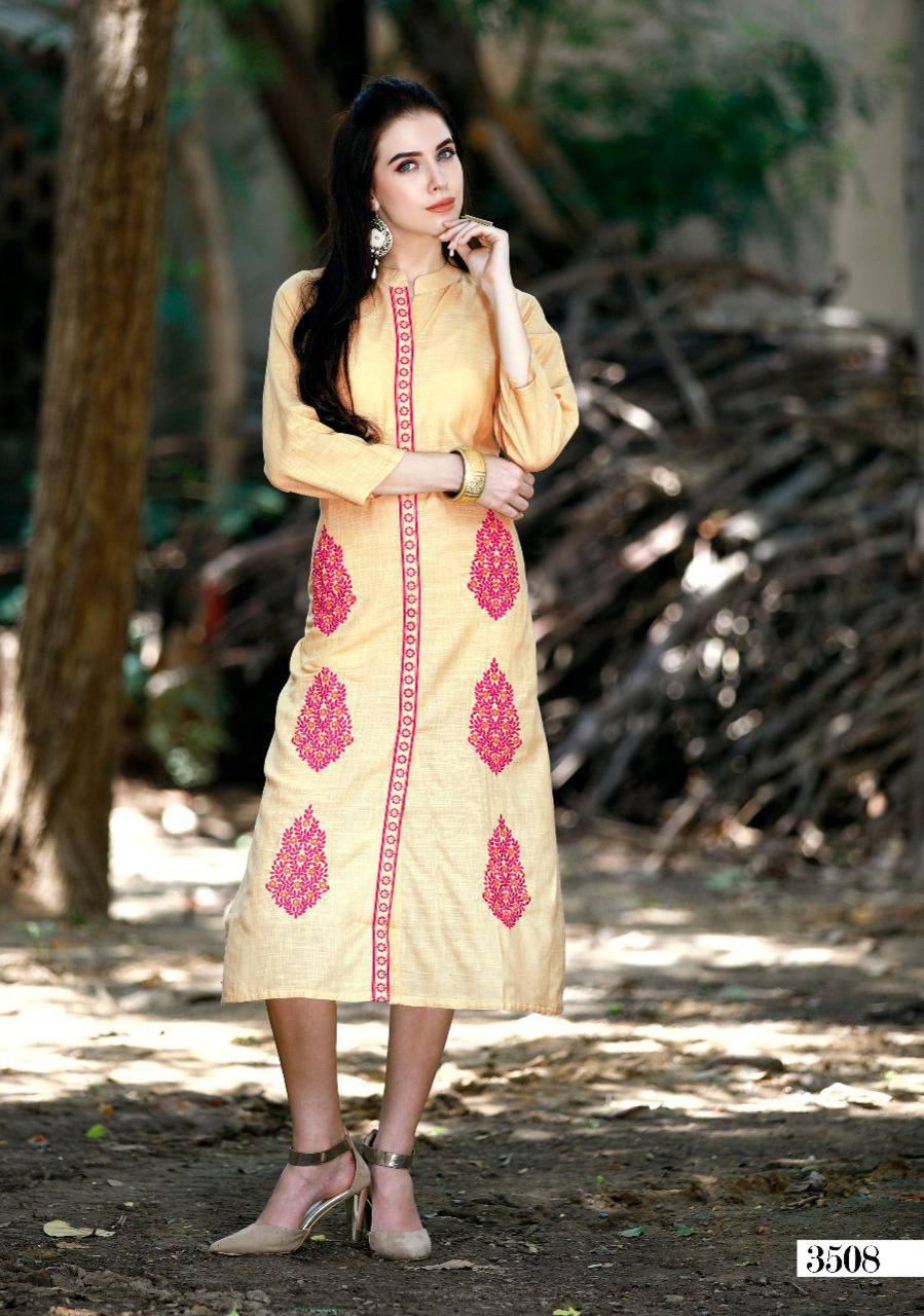 Mulberry Vol-35 By Vesh 3501 To 3508 Series Stylish Colorful Beautiful Fancy Party Wear & Ethnic Wear Slub Cotton Embroidered Kurtis At Wholesale Price