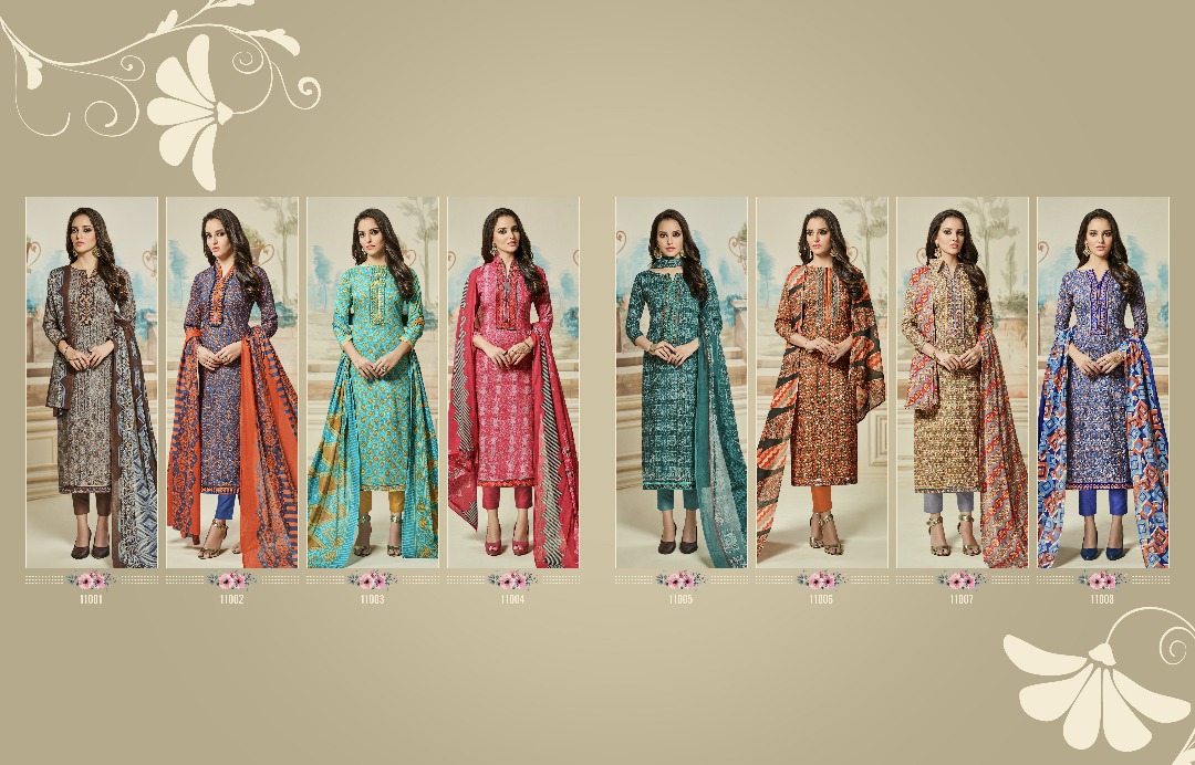 Mumtaj By Shri Vijay 11001 To 11008 Series Stylish Beautiful Colorful Fancy Party Wear & Casual Wear Cambric Cotton Embroidered Dresses At Wholesale Price