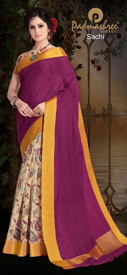 Muskan By Padmashree Sarees Indian Traditional Stylish Designer Printed Casual Wear Half & Half Cotton Sarees At Wholesale Price