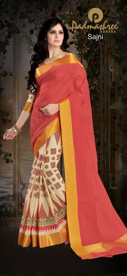 Muskan By Padmashree Sarees Indian Traditional Stylish Designer Printed Casual Wear Half & Half Cotton Sarees At Wholesale Price