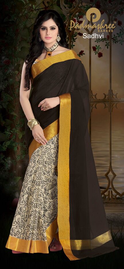 Muskan By Padmashree Sarees Indian Traditional Stylish Designer Printed Casual Wear Half & Half Cotton Sarees At Wholesale Price