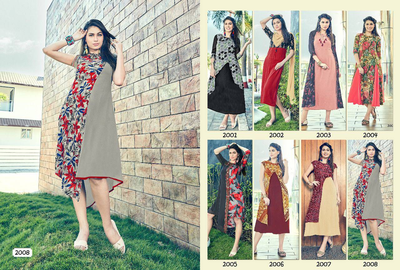 Myra By Modesi 2001 To 2008 Series Stylish Beautiful Colorful Fancy Casual Wear & Ethnic Wear Georgette/ Rayon Printed Kurtis At Wholesale Price