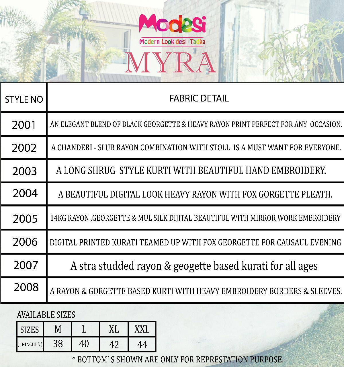 Myra By Modesi 2001 To 2008 Series Stylish Beautiful Colorful Fancy Casual Wear & Ethnic Wear Georgette/ Rayon Printed Kurtis At Wholesale Price