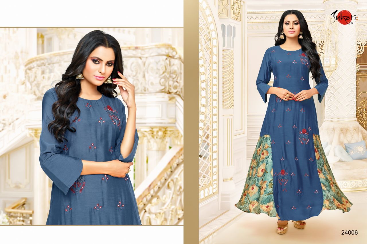 Myra Vol-3 By Suhati Fab 24003 To 24011 Series Designer Stylish Colorful Fancy Beautiful Party Wear & Ethnic Wear Heavy Muslin & Satin Silk Printed & Embroidered Kurtis At Wholesale Price