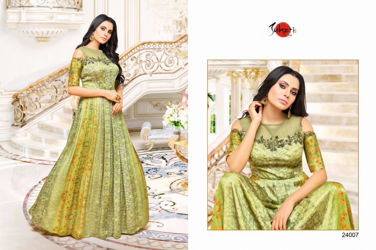 Myra Vol-3 By Suhati Fab 24003 To 24011 Series Designer Stylish Colorful Fancy Beautiful Party Wear & Ethnic Wear Heavy Muslin & Satin Silk Printed & Embroidered Kurtis At Wholesale Price