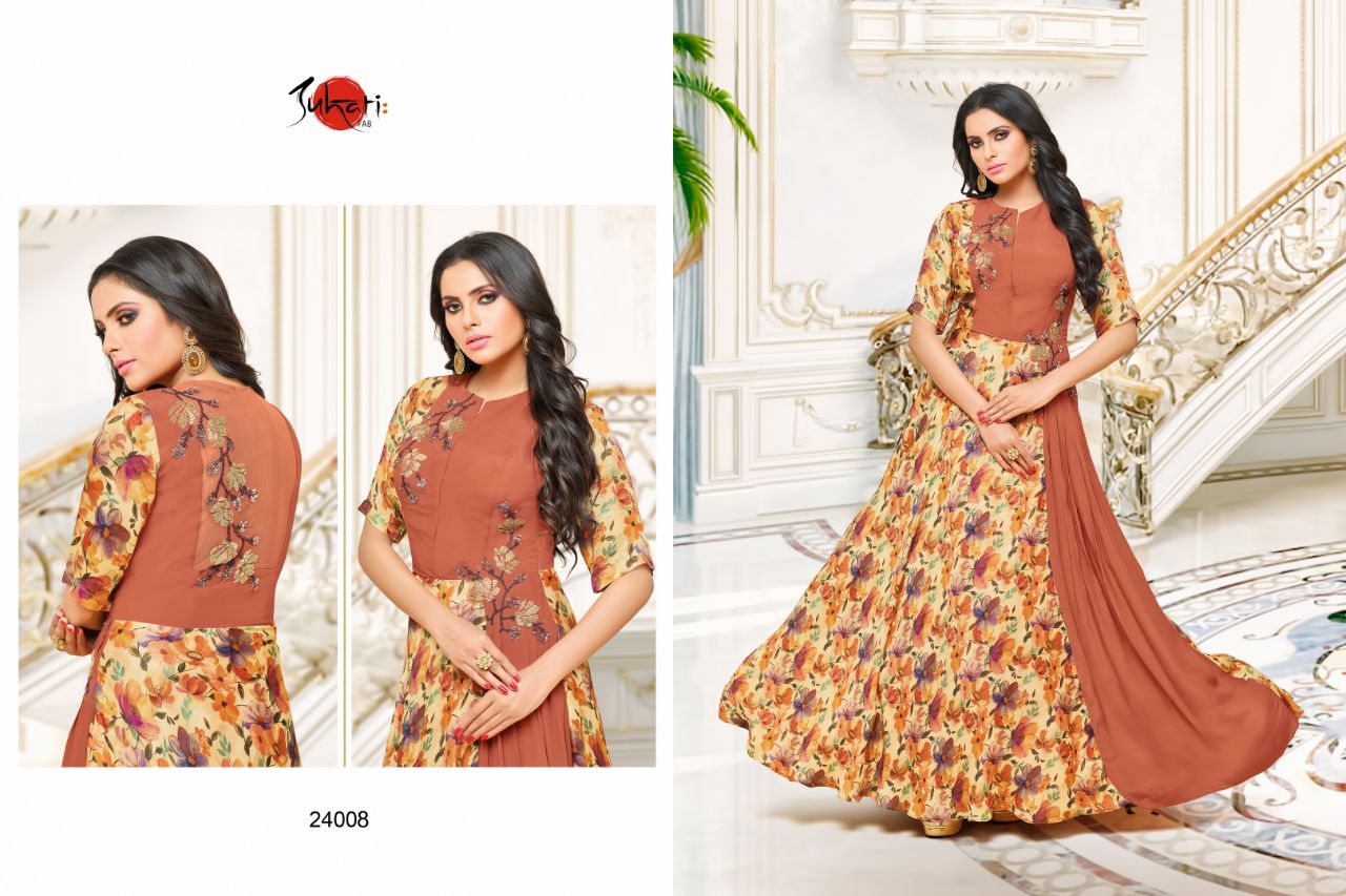 Myra Vol-3 By Suhati Fab 24003 To 24011 Series Designer Stylish Colorful Fancy Beautiful Party Wear & Ethnic Wear Heavy Muslin & Satin Silk Printed & Embroidered Kurtis At Wholesale Price