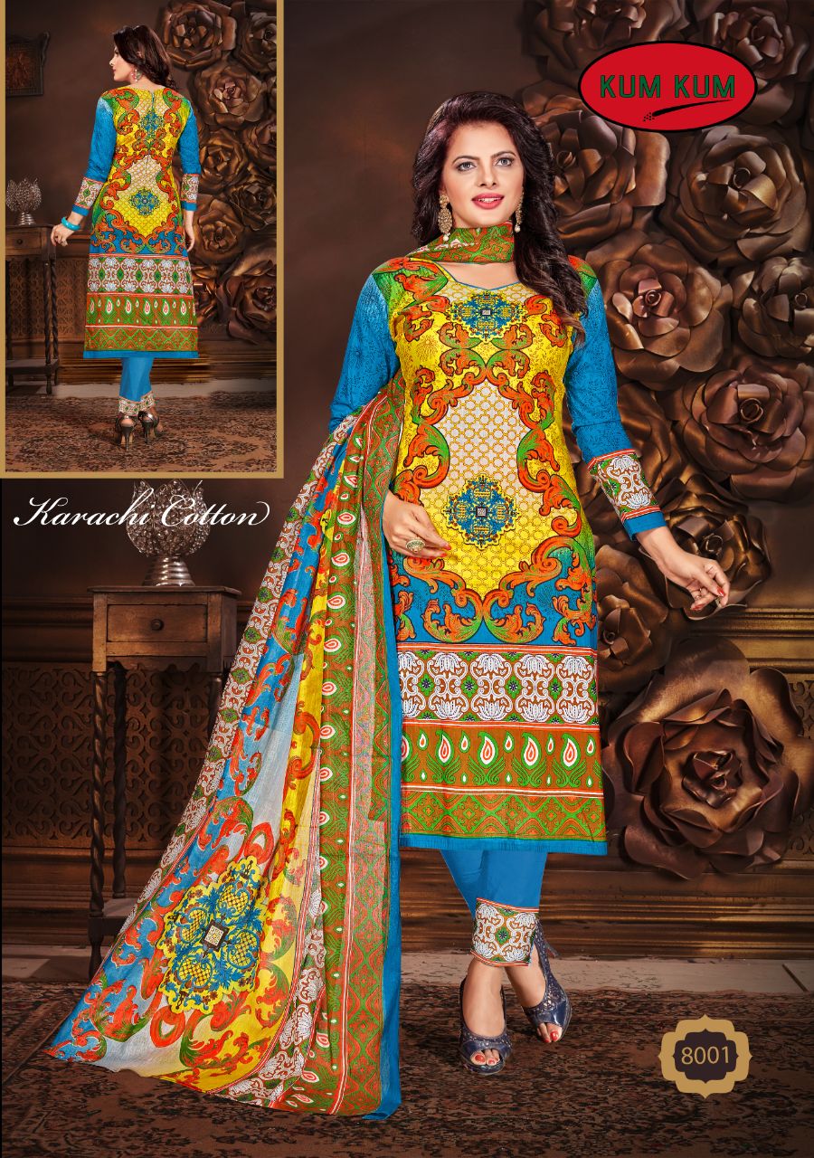 Naaz Karachi Cotton Vol-3 By Kum Kum 8001 To 8010 Series Pakistani Suits Colorful Beautiful Printed Casual Wear Cotton Un-stitched Dresses At Wholesale Price