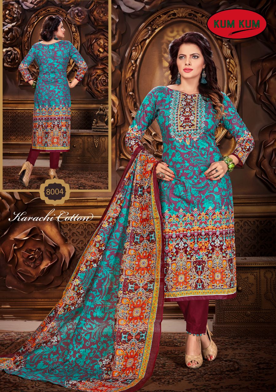 Naaz Karachi Cotton Vol-3 By Kum Kum 8001 To 8010 Series Pakistani Suits Colorful Beautiful Printed Casual Wear Cotton Un-stitched Dresses At Wholesale Price