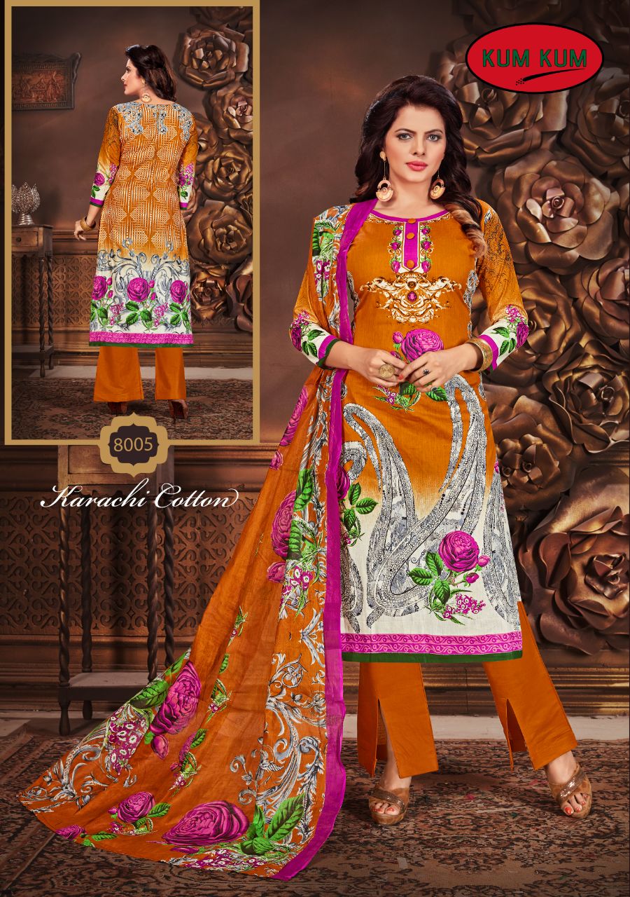 Naaz Karachi Cotton Vol-3 By Kum Kum 8001 To 8010 Series Pakistani Suits Colorful Beautiful Printed Casual Wear Cotton Un-stitched Dresses At Wholesale Price