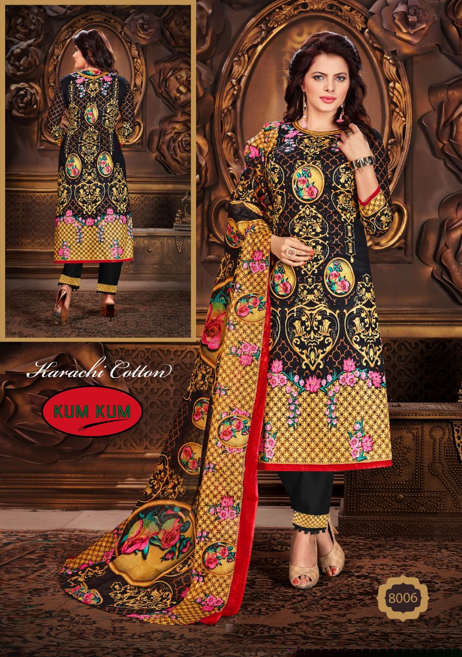 Naaz Karachi Cotton Vol-3 By Kum Kum 8001 To 8010 Series Pakistani Suits Colorful Beautiful Printed Casual Wear Cotton Un-stitched Dresses At Wholesale Price