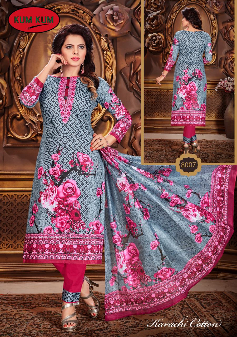 Naaz Karachi Cotton Vol-3 By Kum Kum 8001 To 8010 Series Pakistani Suits Colorful Beautiful Printed Casual Wear Cotton Un-stitched Dresses At Wholesale Price
