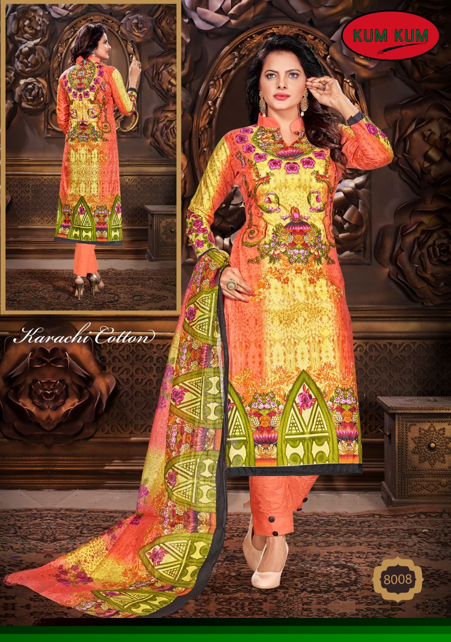 Naaz Karachi Cotton Vol-3 By Kum Kum 8001 To 8010 Series Pakistani Suits Colorful Beautiful Printed Casual Wear Cotton Un-stitched Dresses At Wholesale Price