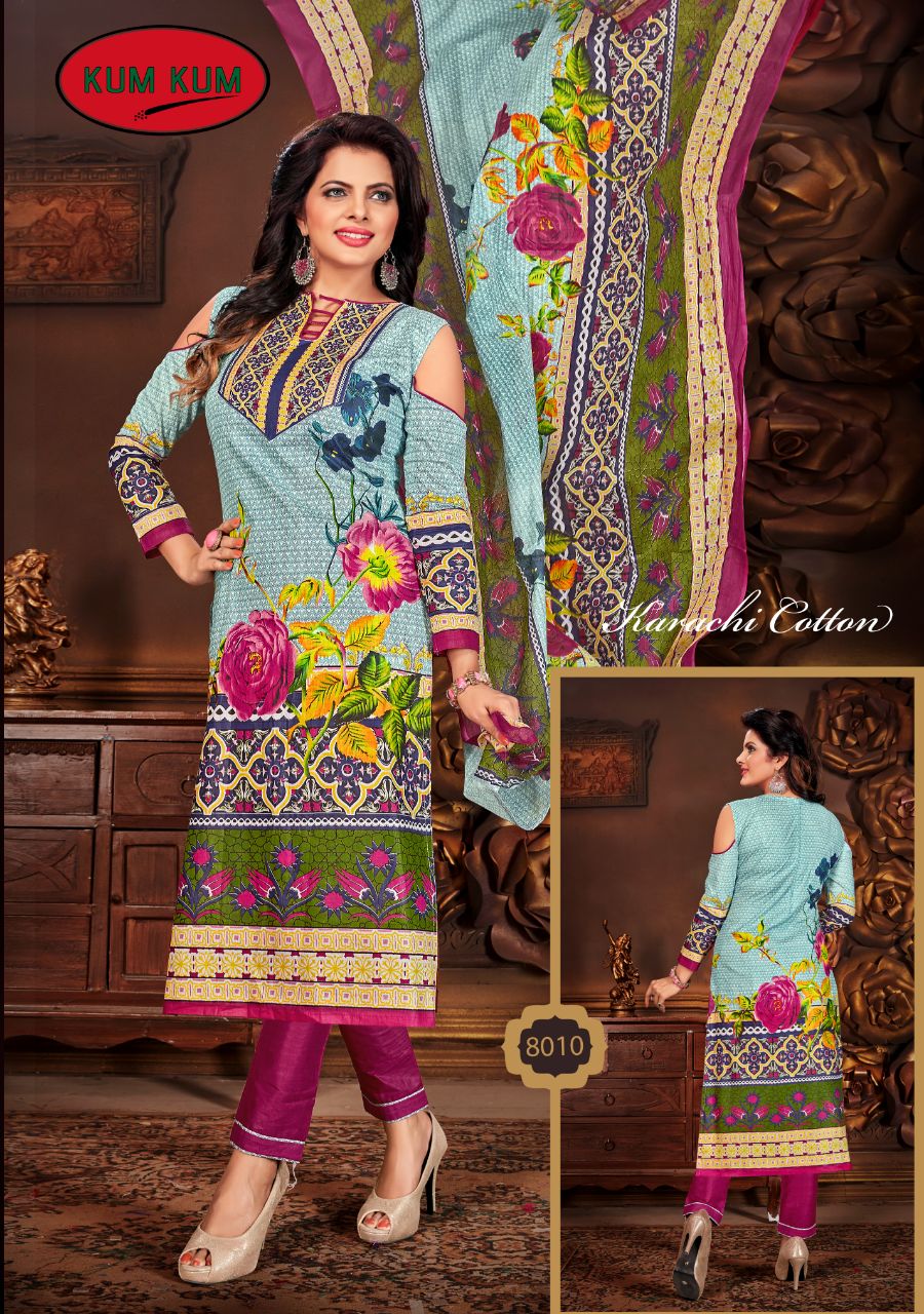 Naaz Karachi Cotton Vol-3 By Kum Kum 8001 To 8010 Series Pakistani Suits Colorful Beautiful Printed Casual Wear Cotton Un-stitched Dresses At Wholesale Price