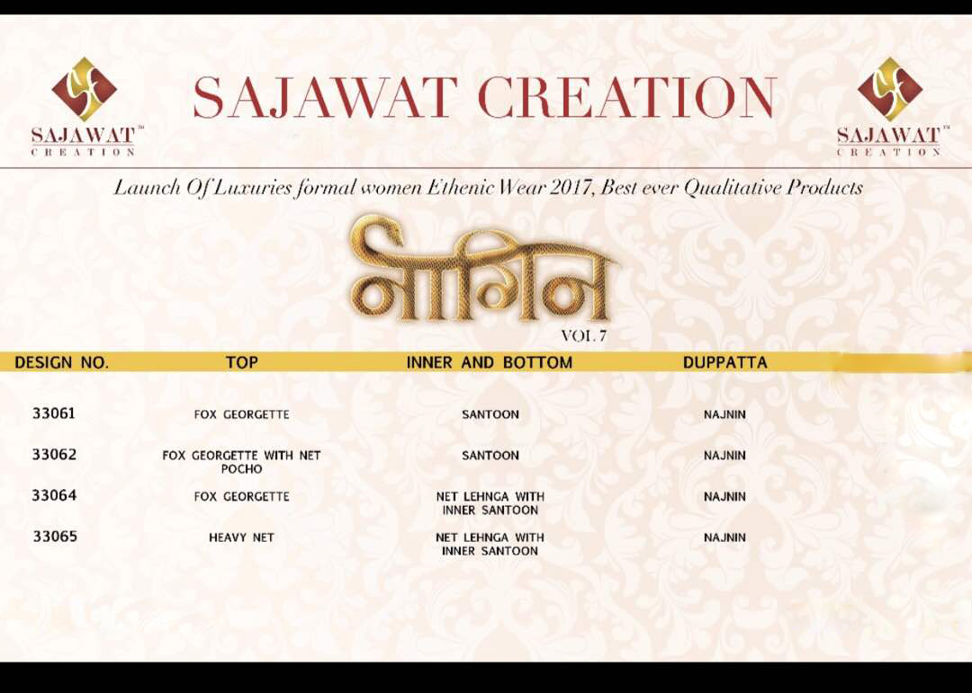 Nagin-7 33061 Series By Sajawat Creation Beautiful Embroidered Stylish Colorful Fancy Pretty Party Wear Occasional Wear Casual Wear Dresses At Wholesale Price