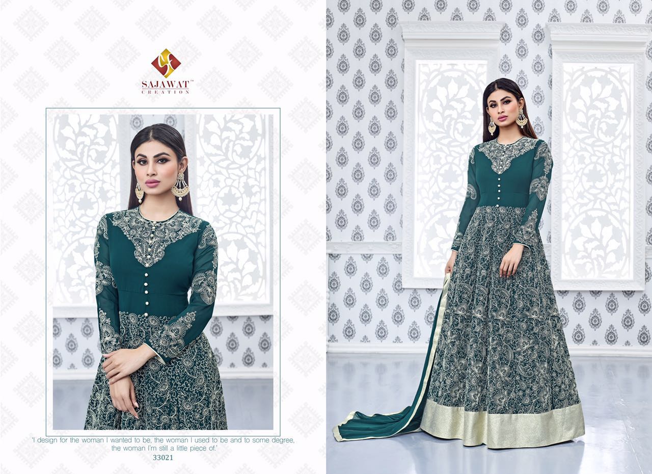 Nagin Vol 3 By Sajawat Creation 33021 To 33026 Series Bollywood Beautiful Stylish Designer Embroidered Party Wear Georgette Dresses At Wholesale Price