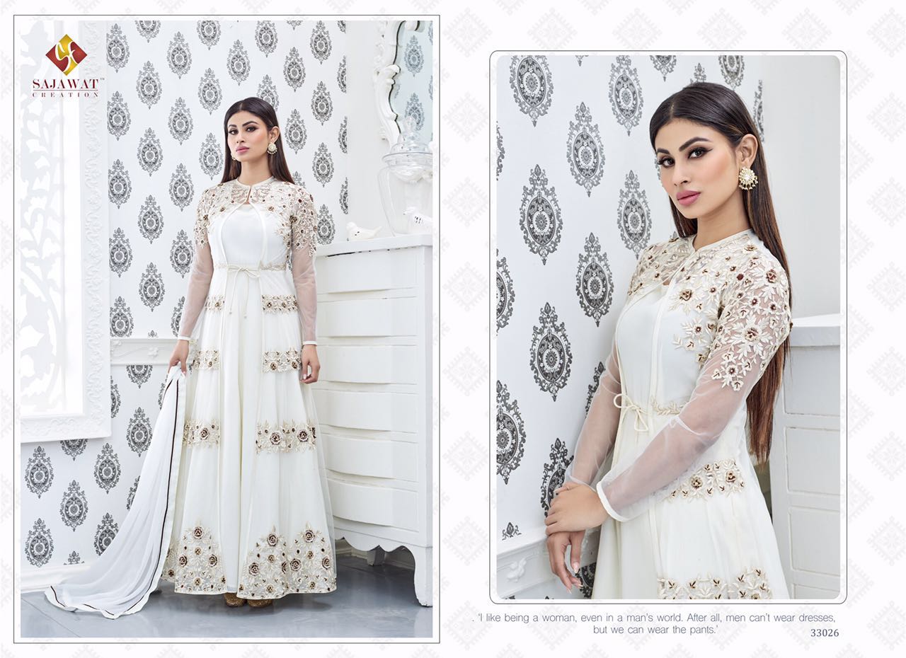 Nagin Vol 3 By Sajawat Creation 33021 To 33026 Series Bollywood Beautiful Stylish Designer Embroidered Party Wear Georgette Dresses At Wholesale Price