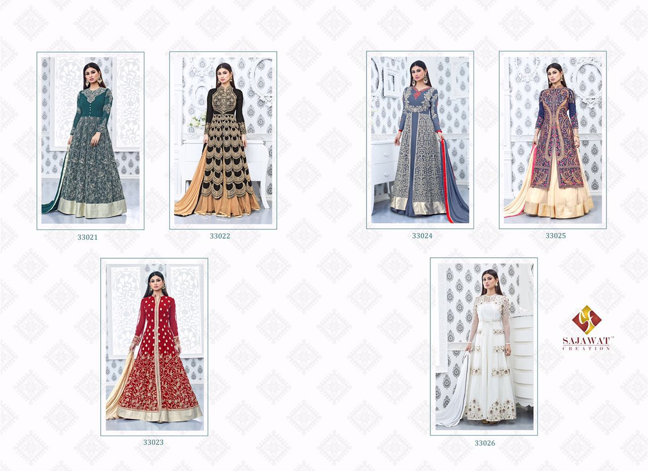 Nagin Vol 3 By Sajawat Creation 33021 To 33026 Series Bollywood Beautiful Stylish Designer Embroidered Party Wear Georgette Dresses At Wholesale Price