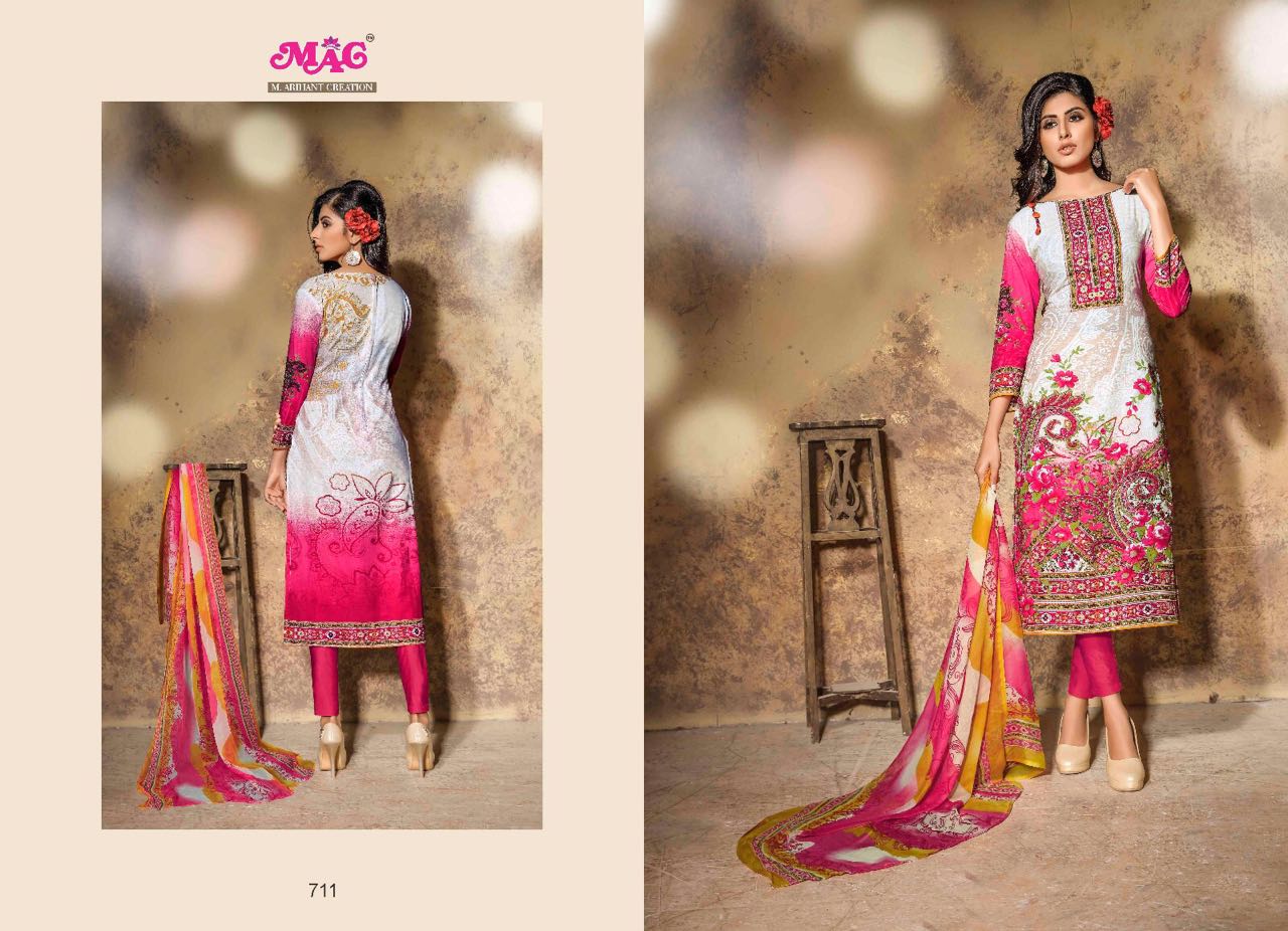 Nasrin Karachi Lawn By Mag 711 To 720 Series Pakistani Beautiful Suits Ethnic Wear Stylish Fancy Casual Wear Party Wear & Occasional Wear Lawn Cotton Printed Dresses At Wholesale Price