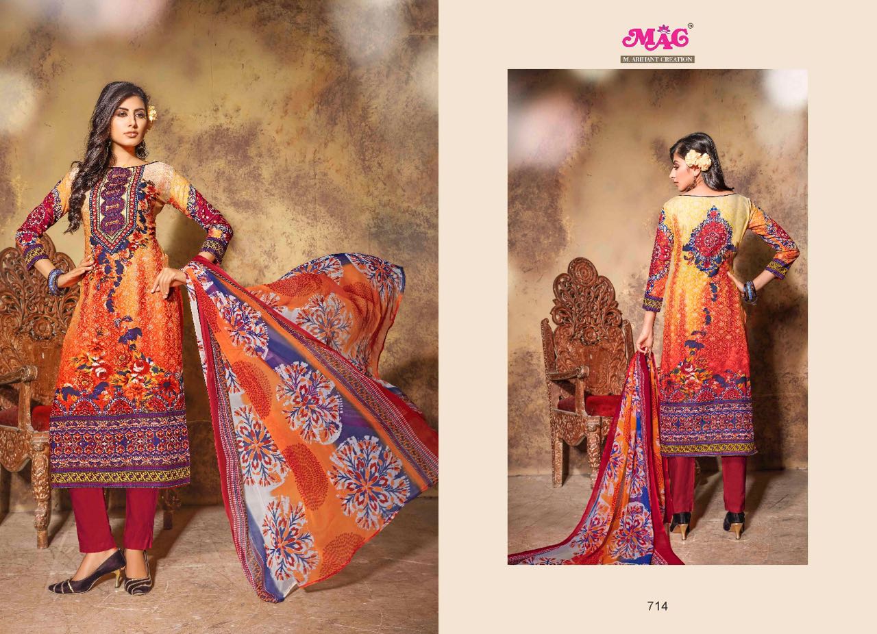 Nasrin Karachi Lawn By Mag 711 To 720 Series Pakistani Beautiful Suits Ethnic Wear Stylish Fancy Casual Wear Party Wear & Occasional Wear Lawn Cotton Printed Dresses At Wholesale Price