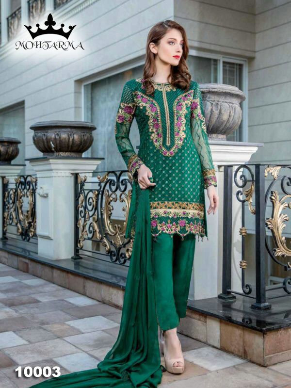 Nayaab By Mohtarma Fabrics 10001 To 10005 Series Beautiful Pakistani Suits Colorful Fancy Embroidered Stylish Party Wear & Occasional Wear Faux Georgette Dresses At Wholesale Price