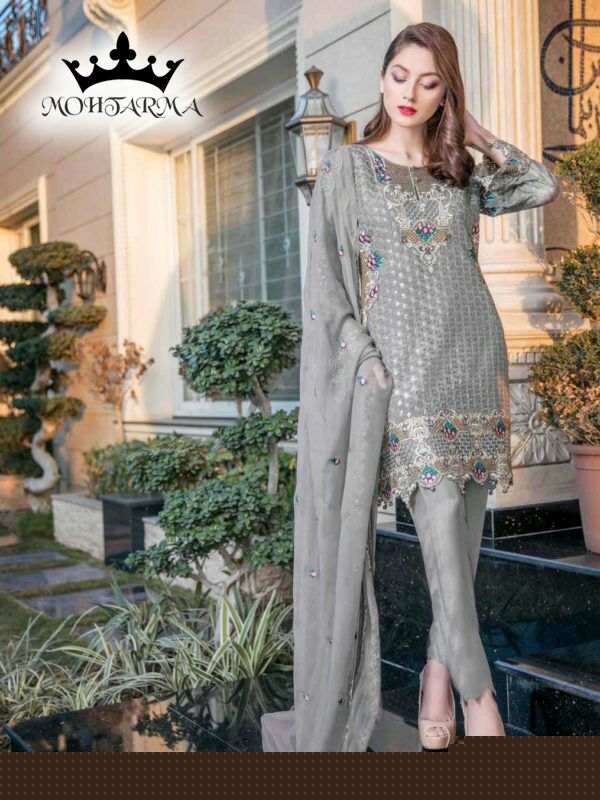 Nayaab By Mohtarma Fabrics 10001 To 10005 Series Beautiful Pakistani Suits Colorful Fancy Embroidered Stylish Party Wear & Occasional Wear Faux Georgette Dresses At Wholesale Price