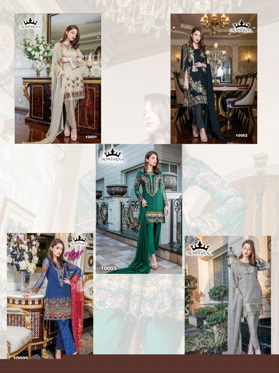 Nayaab By Mohtarma Fabrics 10001 To 10005 Series Beautiful Pakistani Suits Colorful Fancy Embroidered Stylish Party Wear & Occasional Wear Faux Georgette Dresses At Wholesale Price