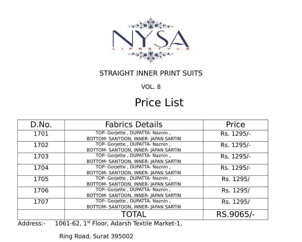 Nysa Vol-8 By Nysa Lifestyle 1701 To 1707 Series Designer Colorful Stylish Beautiful Party Wear & Ethnic Wear Georgette Dresses At Wholesale Price