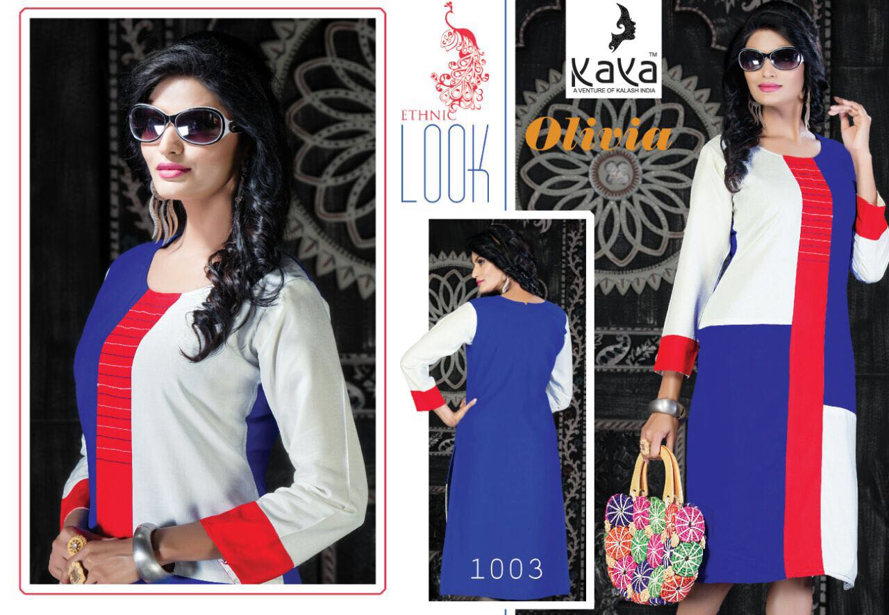 Olivia By Kaya 1001 To 1010 Series Western Beautiful Stylish Designer Printed Casual Wear Rayon Kurtis At Wholesale Price