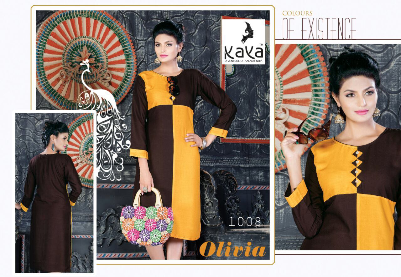 Olivia By Kaya 1001 To 1010 Series Western Beautiful Stylish Designer Printed Casual Wear Rayon Kurtis At Wholesale Price