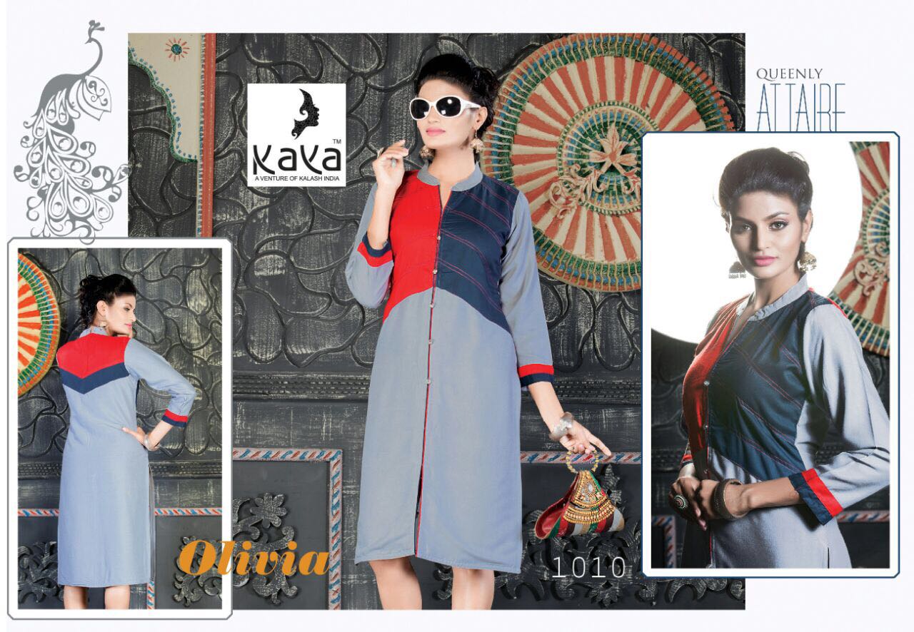 Olivia By Kaya 1001 To 1010 Series Western Beautiful Stylish Designer Printed Casual Wear Rayon Kurtis At Wholesale Price