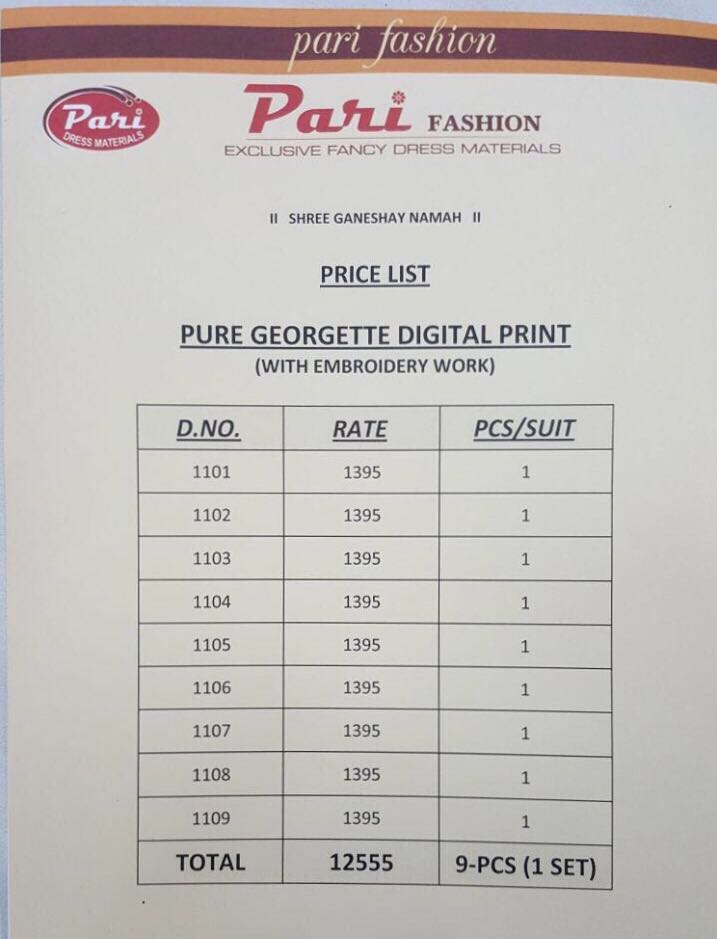 Pari 1100 Series By Pari Fashion 1101 To 1109 Series Beautiful Pakistani Suits With Embroidered Work & Digital Print Occasional Wear Pure Georgette Dresses At Wholesale Price