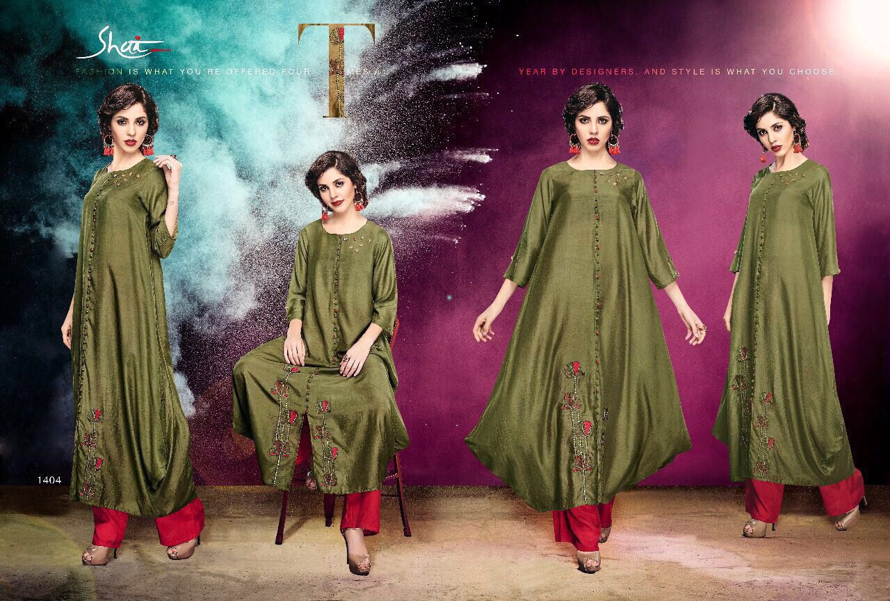 Paridhan By Shai 1401 To 1411 Series Stylish Designer Beautiful Colorful Fancy Party Wear & Ethnic Wear Heavy Cotton Kurtis & Palazzos At Wholesale Price