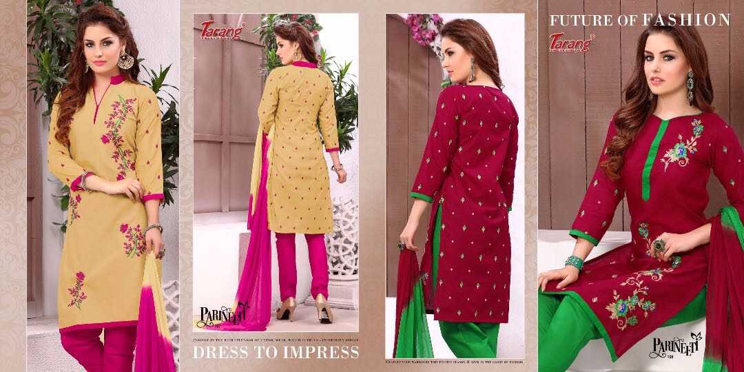 Parineeti By Tarang 101 To 108 Series Patiyala Suits Stylish Colorful Beautiful Fancy Party Wear & Ethnic Wear Glace Cotton Dresses At Wholesale Price