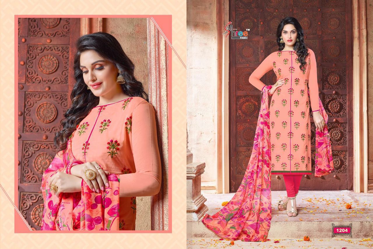 Parisha By Shree Fabs 1201 To 1213 Series Beautiful Stylish Designer Embroidered Party Wear Casual Wear Chanderi Cotton Dresses At Wholesale Price