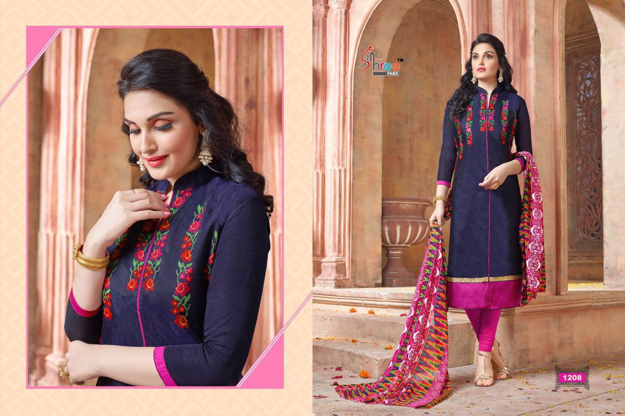 Parisha By Shree Fabs 1201 To 1213 Series Beautiful Stylish Designer Embroidered Party Wear Casual Wear Chanderi Cotton Dresses At Wholesale Price