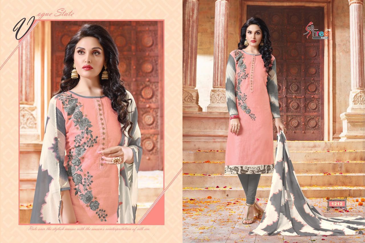 Parisha By Shree Fabs 1201 To 1213 Series Beautiful Stylish Designer Embroidered Party Wear Casual Wear Chanderi Cotton Dresses At Wholesale Price