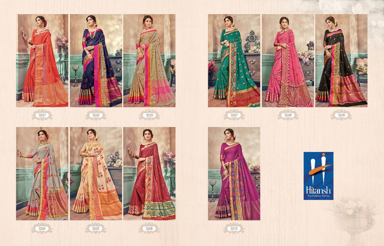 Pashmina Vol-1 By Hitansh 3201 To 3210 Series Designer Colorful Beautiful Traditional Wear & Occasional Wear Fancy Work Sarees At Wholesale Price
