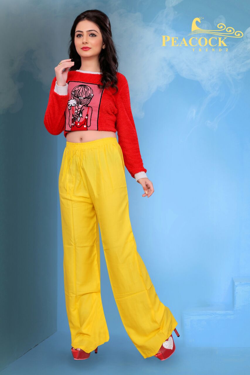 Peacock Palazzo By Peacock Trendz Stylish Beautiful Colorful Casual Wear & Ready To Wear Fancy Heavy Rayon Palazzos At Wholesale Price