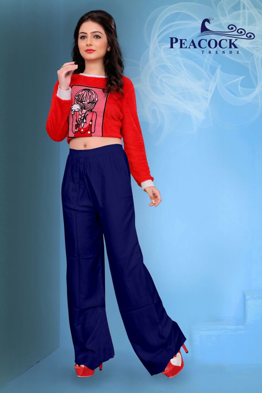 Peacock Palazzo By Peacock Trendz Stylish Beautiful Colorful Casual Wear & Ready To Wear Fancy Heavy Rayon Palazzos At Wholesale Price