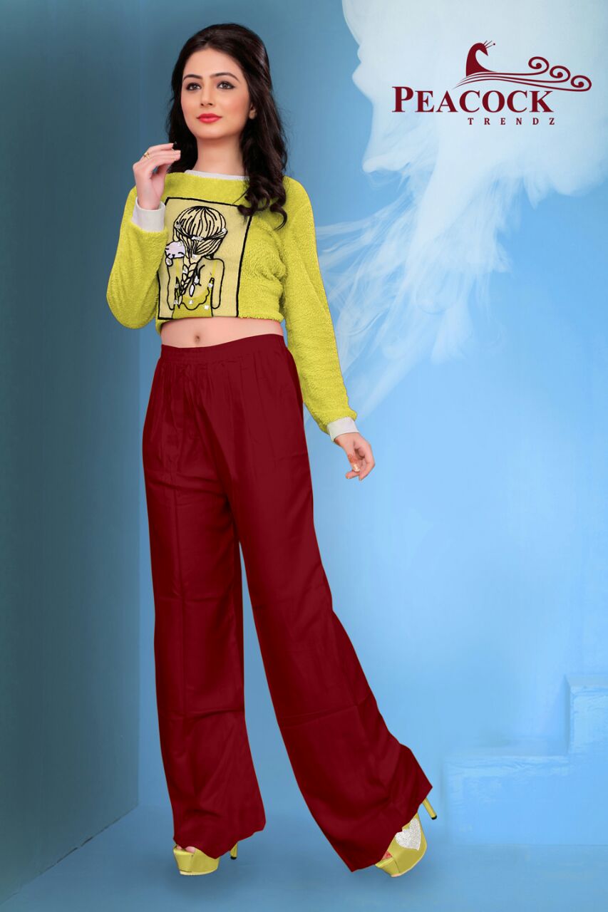 Peacock Palazzo By Peacock Trendz Stylish Beautiful Colorful Casual Wear & Ready To Wear Fancy Heavy Rayon Palazzos At Wholesale Price