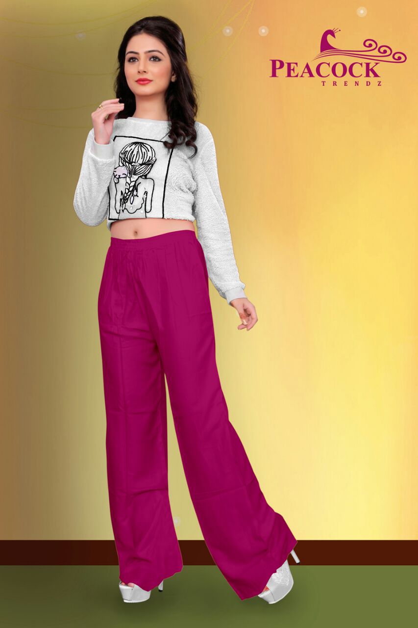 Peacock Palazzo By Peacock Trendz Stylish Beautiful Colorful Casual Wear & Ready To Wear Fancy Heavy Rayon Palazzos At Wholesale Price