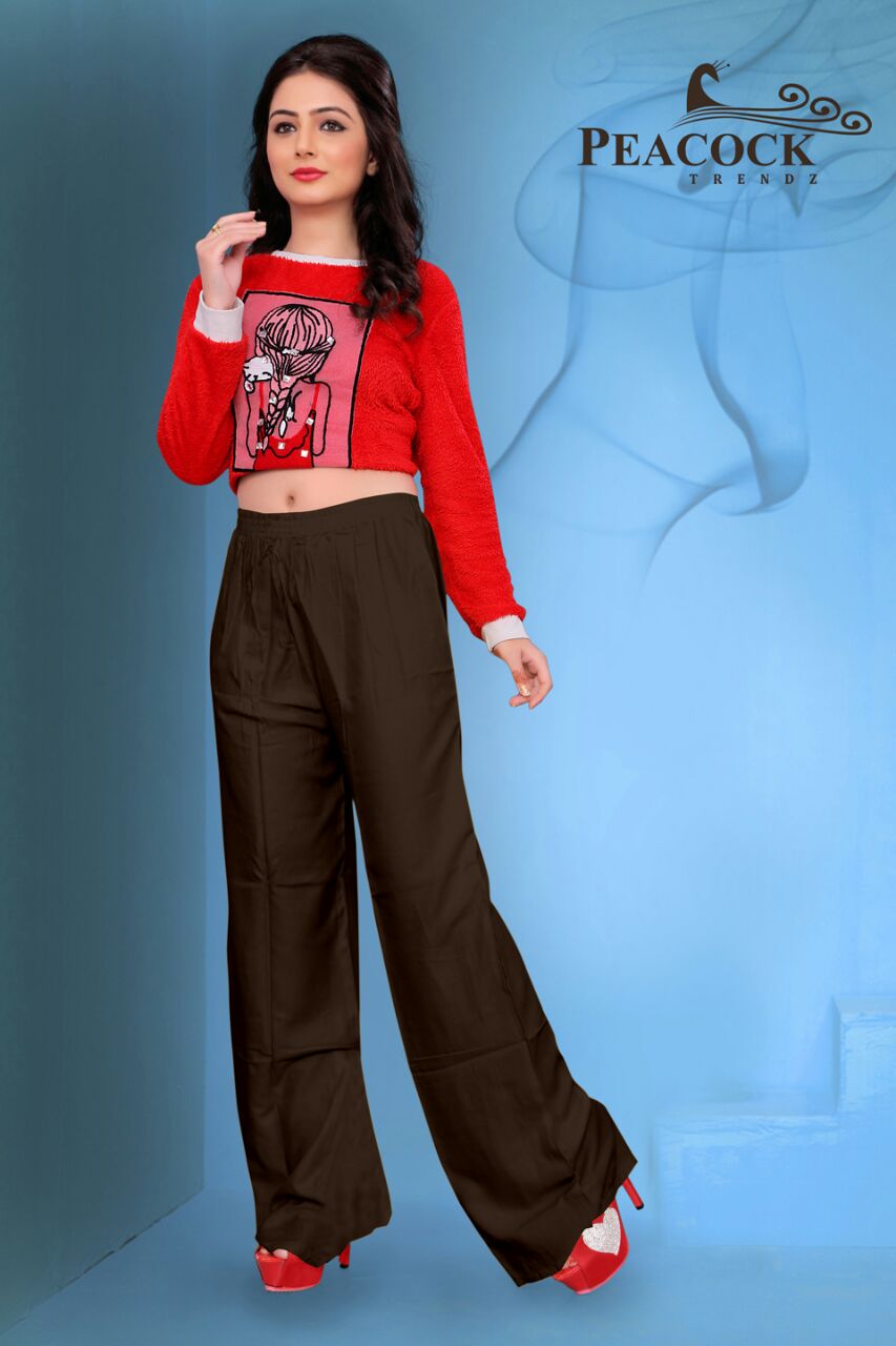 Peacock Palazzo By Peacock Trendz Stylish Beautiful Colorful Casual Wear & Ready To Wear Fancy Heavy Rayon Palazzos At Wholesale Price